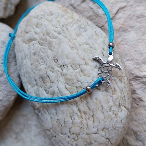 teknősös kék zsinórkarkötő, Ékszer, Karkötő, Karkötő medállal, , MESKA