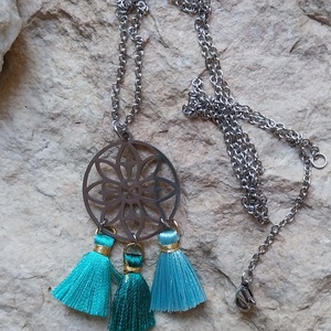 tengeri csoda bojtos fülbevaló+lánc szett - ékszer - nyaklánc - bojtos nyaklánc - Meska.hu