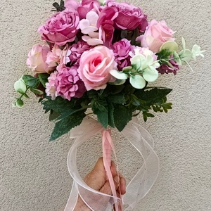 Sötétrózsaszín árnyalatú menyasszonyi csokor - esküvő - menyasszonyi- és dobócsokor - Meska.hu