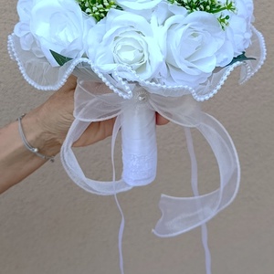 Hófehér menyasszonyi rózsacsokor - esküvő - menyasszonyi- és dobócsokor - Meska.hu