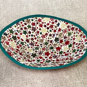 Karácsonyi textiltál - piros- nyers csillagos, Karácsony, Karácsonyi lakásdekoráció, Ünnepi asztaldekoráció, Patchwork, foltvarrás, Varrás, MESKA