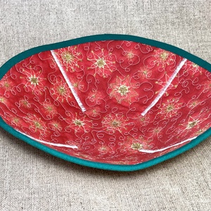 Karácsonyi textiltál - piros- nyers csillagos - karácsony - karácsonyi lakásdekoráció - ünnepi asztaldekoráció - Meska.hu