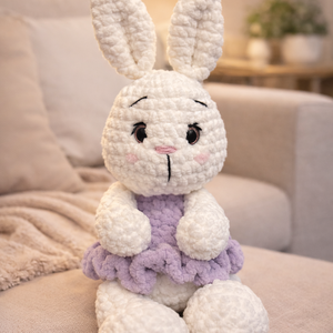 Puha horgolt nyuszi lila ruhában , Játék & Sport, Plüssállat & Játékfigura, Nyuszi, Horgolás, MESKA