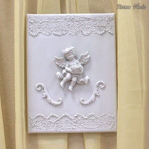 Angyalkás faldísz, Otthon & Életmód, Dekoráció, Fali és függő dekoráció, Falra akasztható dekor, Decoupage, transzfer és szalvétatechnika, Festett tárgyak, MESKA