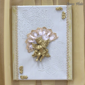 Angyalkás faldísz, Otthon & Életmód, Dekoráció, Fali és függő dekoráció, Falra akasztható dekor, Decoupage, transzfer és szalvétatechnika, Festett tárgyak, MESKA