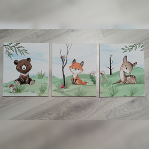 Erdei Állatkás Falikép szett, Baba - mama, Babaszoba dekoráció, Babaszoba kép, Festészet, MESKA