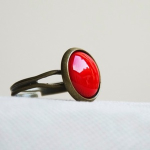 Piros tűzzománc gyűrű - mini, Ékszer, Gyűrű, Szoliter gyűrű, Ékszerkészítés, Tűzzománc, MESKA