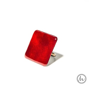 Almendra - rubin vörös szögletes tűzzománc gyűrű, Ékszer, Gyűrű, Statement gyűrű, Tűzzománc, Ötvös, MESKA