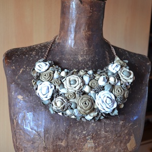 Jardin-Antique Rose-nyakék valódi bőrből - ékszer - nyaklánc - statement nyaklánc - Meska.hu