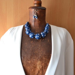 Kékfestő-extra nyakék-ajándék fülbevalóval - ékszer - nyaklánc - bogyós nyaklánc - Meska.hu