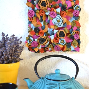 Varázskert-virágos 3D falikép valódi bőrből-Ingyenes szállítás, Otthon & Lakás, Babaszoba, gyerekszoba, Babaszoba dekoráció, Bőrművesség, Egy ámulatba ejtő pompázatos kert extra színekkel, rengeteg virággal, bimbóval, levéllel, luxuskivi..., MESKA
