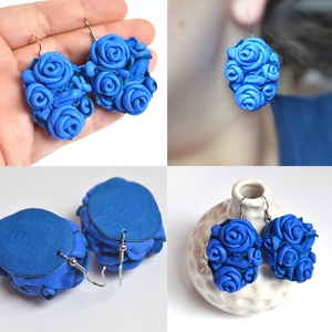 Queen Blue Roses-valódi bőr fülbevaló - ékszer - fülbevaló - lógó fülbevaló - Meska.hu