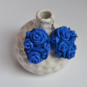 Queen Blue Roses-valódi bőr fülbevaló - ékszer - fülbevaló - lógó fülbevaló - Meska.hu