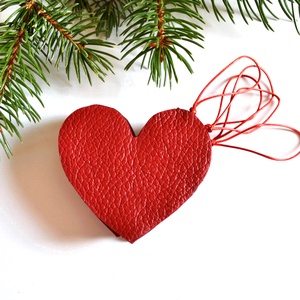 Nagy szívek-karácsonyfadísz csomag valódi bőrből, Karácsony, Karácsonyi lakásdekoráció, Karácsonyfadíszek, Bőrművesség, MESKA