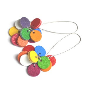 Multicolor-extra lógós fülbevaló valódi bőrből, Ékszer, Fülbevaló, Lógó fülbevaló, Bőrművesség, Ékszerkészítés, MESKA