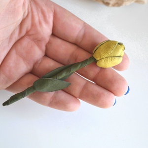 Citrom tulipán-kitűző valódi bőrből  - ékszer - kitűző és bross - kitűző - Meska.hu