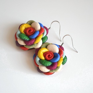  Multicolor extra- virágfülbevaló bőrből  - ékszer - fülbevaló - lógó fülbevaló - Meska.hu