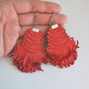 Etno Rustic-full red-extra fülbevaló valódi bőrből - ékszer - fülbevaló - Meska.hu