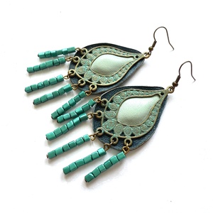 Spirit Turquoise-fülbevaló valódi bőrrel, , Bőrművesség, Ékszerkészítés, MESKA