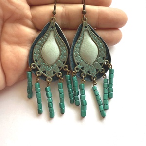 Spirit Turquoise-fülbevaló valódi bőrrel -  - Meska.hu