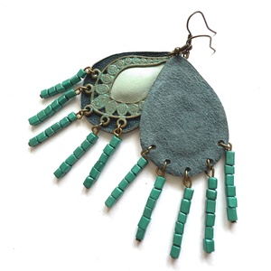 Spirit Turquoise-fülbevaló valódi bőrrel -  - Meska.hu