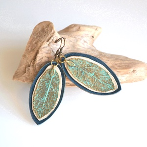 Spirit Turquoise-fülbevaló valódi bőrrel - Meska.hu