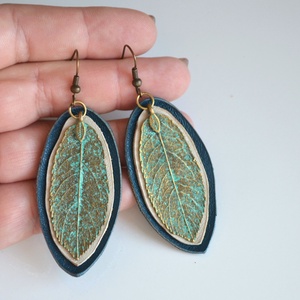 Spirit Turquoise-fülbevaló valódi bőrrel - ékszer - fülbevaló - lógó csepp fülbevaló - Meska.hu