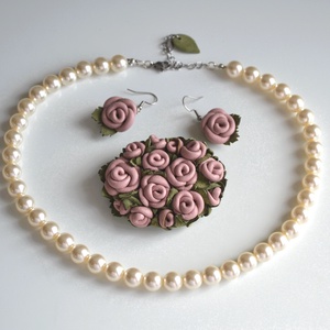 Bridgerton-rózsás nyakék/bross-valódi bőrrel - ékszer - nyaklánc - hosszú nyaklánc - Meska.hu