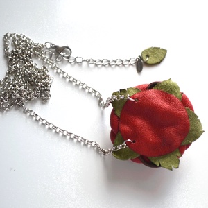 Rózsa-hosszú nyaklánc valódi bőrrel - ékszer - nyaklánc - hosszú nyaklánc - Meska.hu