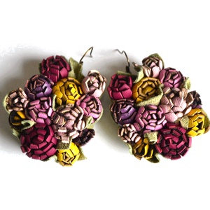 Jardin-fleurs de printemps-valódi bőr fülbevaló - ékszer - fülbevaló - lógó fülbevaló - Meska.hu