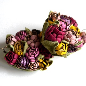 Jardin-fleurs de printemps-valódi bőr fülbevaló, Ékszer, Fülbevaló, Lógó fülbevaló, Bőrművesség, Ékszerkészítés, MESKA