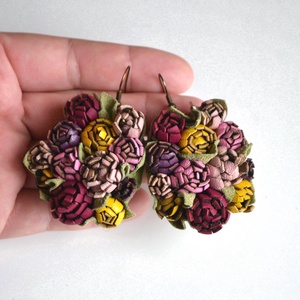 Jardin-fleurs de printemps-valódi bőr fülbevaló - ékszer - fülbevaló - lógó fülbevaló - Meska.hu