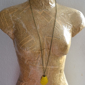 Azték istennő-citrom-hosszú nyaklánc valódi bőrrel - ékszer - nyaklánc - hosszú nyaklánc - Meska.hu