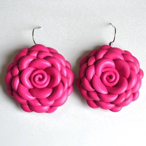 Pink virág extra-fülbevaló valódi bőrből - ékszer - fülbevaló - lógó fülbevaló - Meska.hu