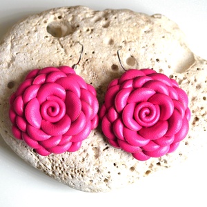 Pink virág extra-fülbevaló valódi bőrből - Meska.hu