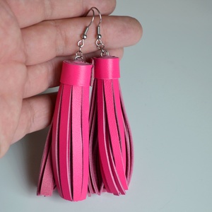 Pink bojt extra-valódi bőr fülbevaló  - ékszer - fülbevaló - lógó fülbevaló - Meska.hu