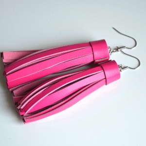 Pink bojt extra-valódi bőr fülbevaló  - ékszer - fülbevaló - lógó fülbevaló - Meska.hu
