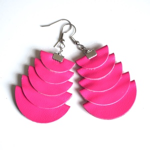 Azték istennő-pink-fülbevaló valódi bőrből - Meska.hu