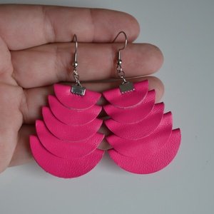 Azték istennő-pink-fülbevaló valódi bőrből - ékszer - fülbevaló - lógó fülbevaló - Meska.hu