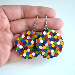 Multicolor pöttyök-extra lógós fülbevaló valódi bőrből - ékszer - fülbevaló - lógó fülbevaló - Meska.hu