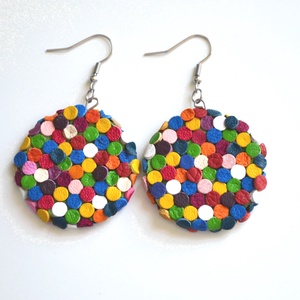 Multicolor pöttyök-extra lógós fülbevaló valódi bőrből - ékszer - fülbevaló - lógó fülbevaló - Meska.hu