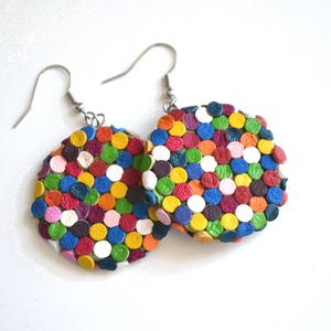 Multicolor pöttyök-extra lógós fülbevaló valódi bőrből - ékszer - fülbevaló - lógó fülbevaló - Meska.hu