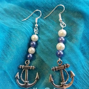 Tengerész fülbevaló, Ékszer, Fülbevaló, Lógó fülbevaló, Gyöngyfűzés, gyöngyhímzés, MESKA