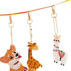 Gyémántgyöngy kulcstartók  Vidám hármas - szett  kutyus, zsiráfka, kisláma, Táska & Tok, Kulcstartó & Táskadísz, Kulcstartó, Gyöngyfűzés, gyöngyhímzés, MESKA