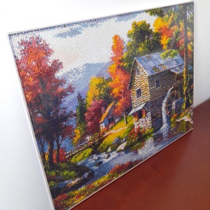 Őszi vízimalom � 40x50 cm-es gyémántszemes falikép - otthon & életmód - dekoráció - kép & falikép - vászonkép - Meska.hu