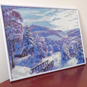 Téli táj � 30x40 cm-es gyémántszemes falikép - otthon & életmód - dekoráció - fali és függő dekoráció - falra akasztható dekor - Meska.hu