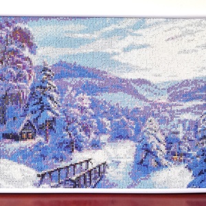 Téli táj � 30x40 cm-es gyémántszemes falikép, Otthon & Életmód, Dekoráció, Fali és függő dekoráció, Falra akasztható dekor, Gyöngyfűzés, gyöngyhímzés, MESKA