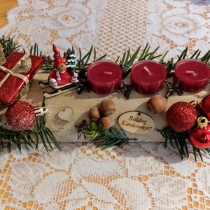 Adventi farönk asztaldísz rénszarvassal és sült alma illatú mécsesekkel  - karácsony - adventi díszek - adventi koszorú - Meska.hu