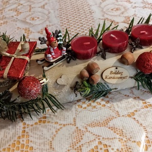 Adventi farönk asztaldísz rénszarvassal és sült alma illatú mécsesekkel  - karácsony - adventi díszek - adventi koszorú - Meska.hu