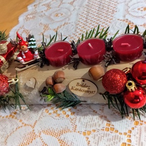 Adventi farönk asztaldísz rénszarvassal és sült alma illatú mécsesekkel  - karácsony - adventi díszek - adventi koszorú - Meska.hu